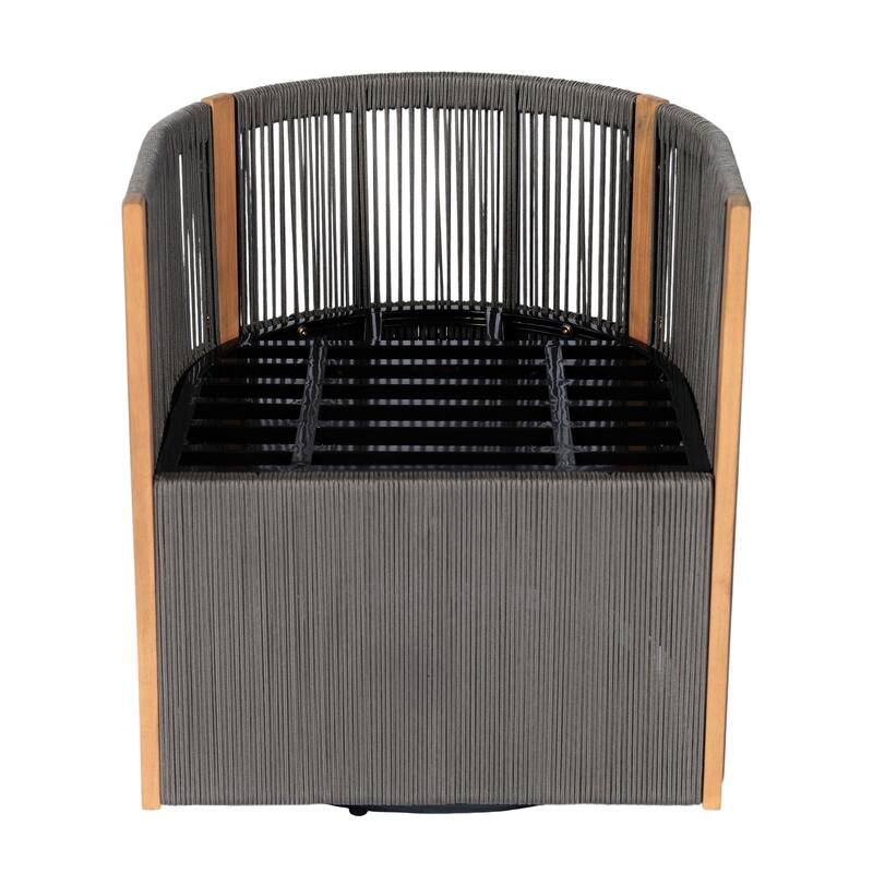 Christopher Knight Home - Ronan Outdoor Acacia Wood Dining Set with Swivel Rope Armchairs & Curved Leg Dining Table, Teak Finish