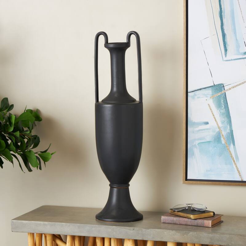 Ceramic Fluted Urn Shaped Vase with Arch Handles - Black or White - Roche River Decor