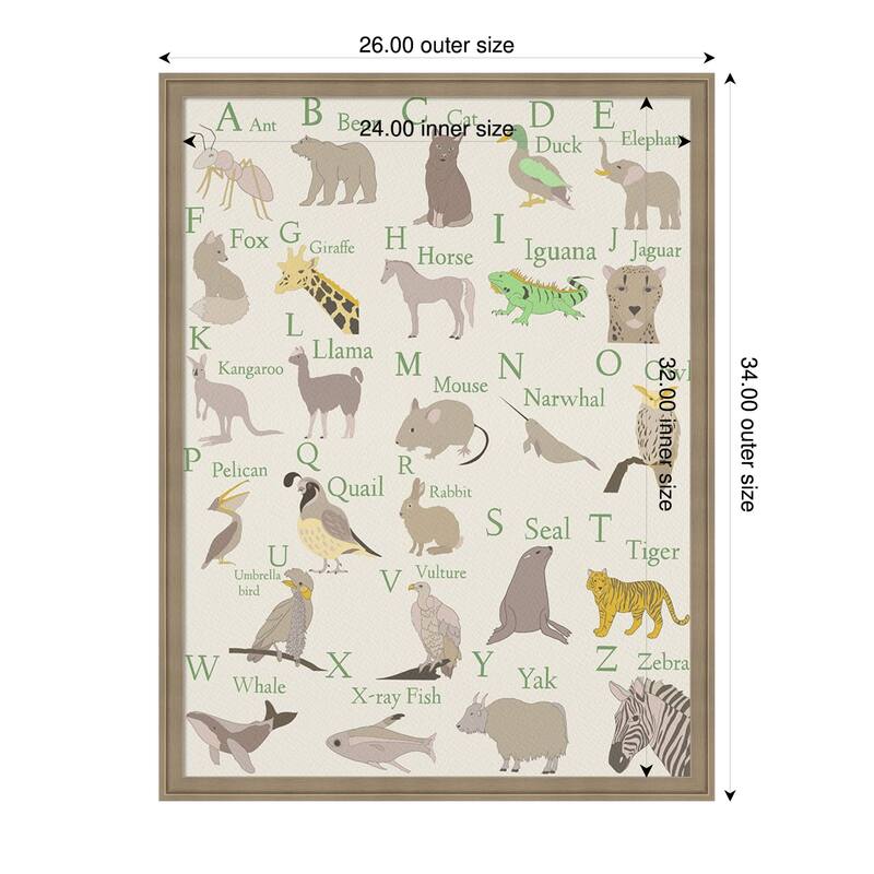 Amanti Art Framed Fabric Pinboard Animal Alphabet II by Regina Moore Printed Bulletin Board - Board Size 24 x 32
