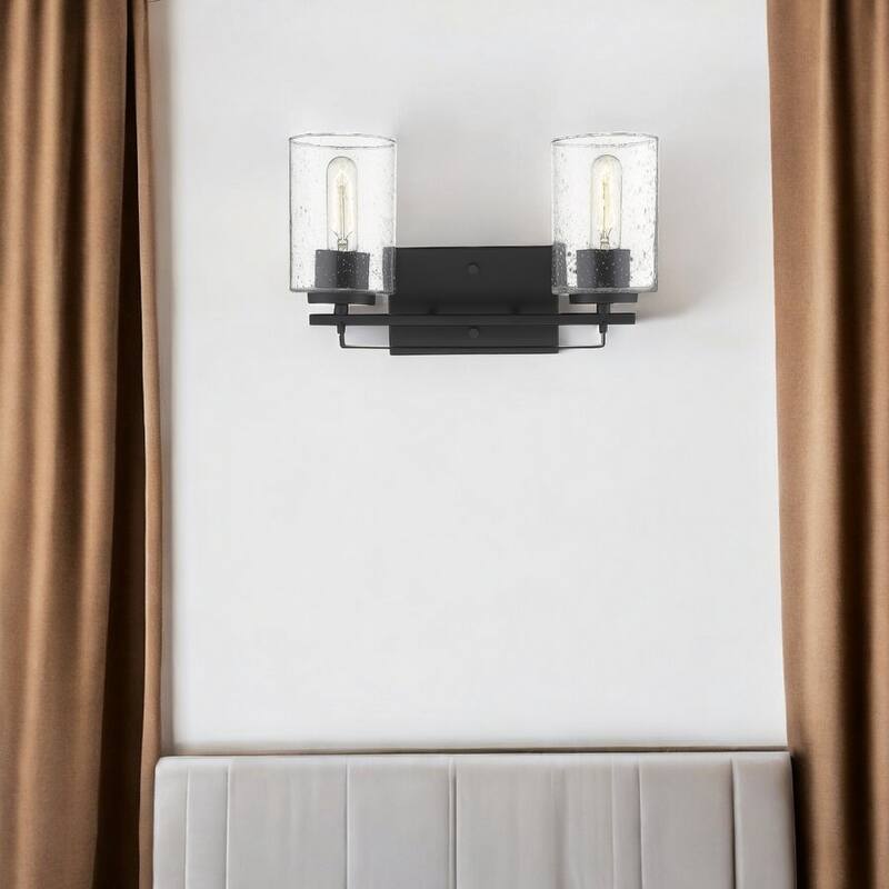 Modern Flush Mount Wall Light Fixture with Clear Bubble Glass Shade and LED Compatible for Bedroom - 2 - Black