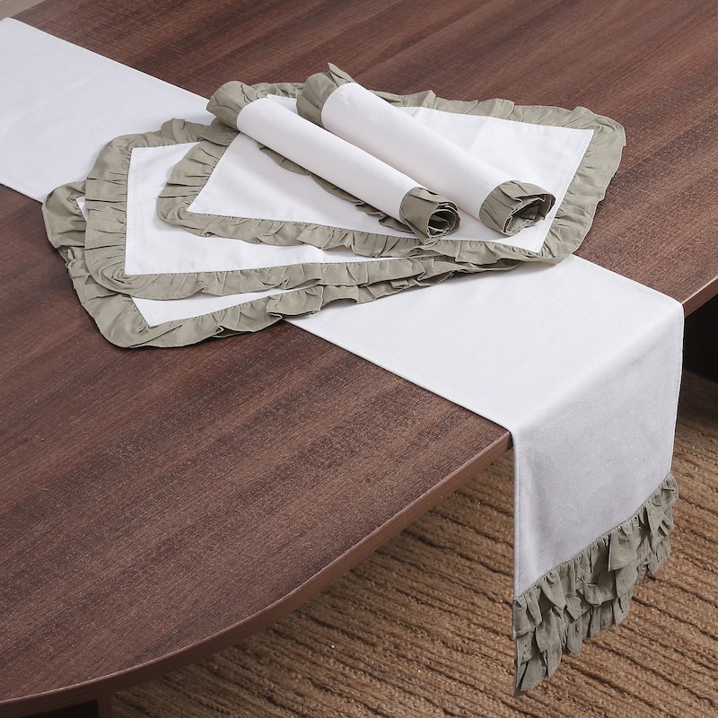 Novica Handmade Classic Sage Cotton Table Runner And Placemats (7 Pieces)