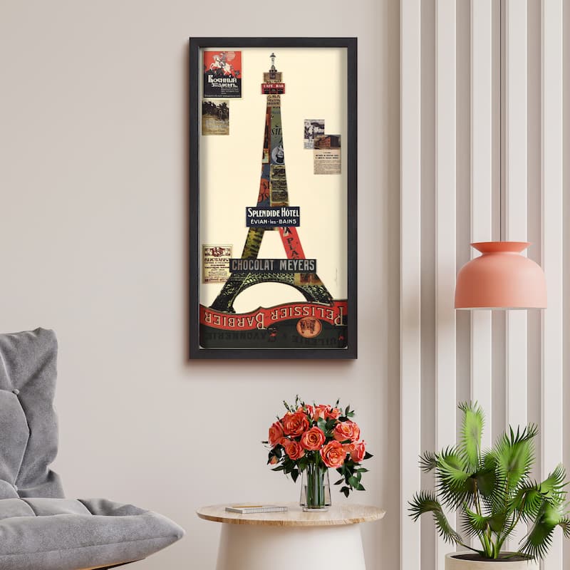 "Eiffel Tower" Alex Zeng's dimensional collage, under glass & a black shadow box frame