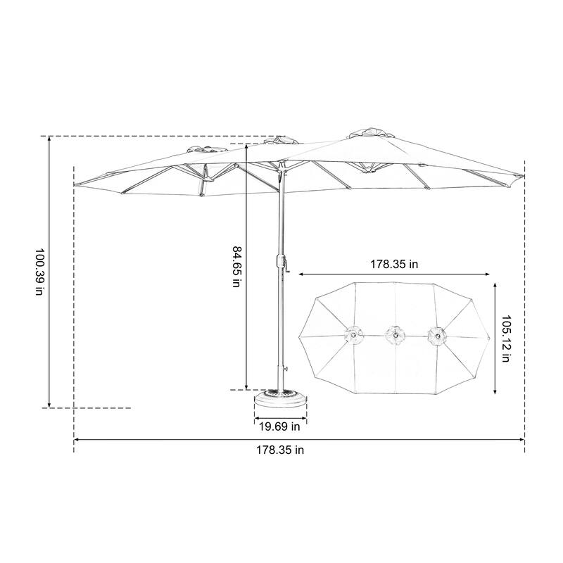 14.8 Ft Double Sided Outdoor Umbrella Rectangular Large with Crank, For Backyard, Lawn and Garden