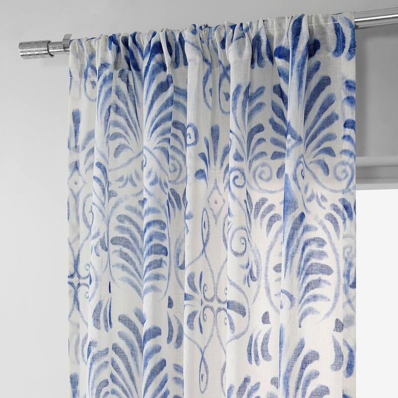 Exclusive Fabrics Xenia Printed Faux Linen Sheer Rod Pocket Curtain (1 Panel)