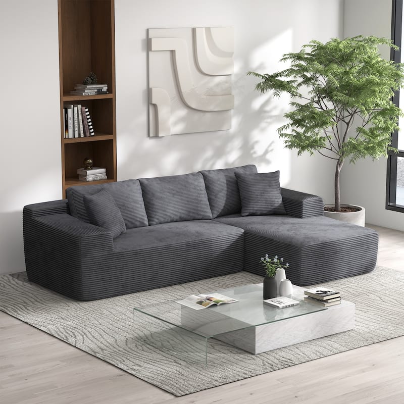 Corduroy L-Shaped Sofa Modular Movable Applicable Living Room Furniture Sets - Grey