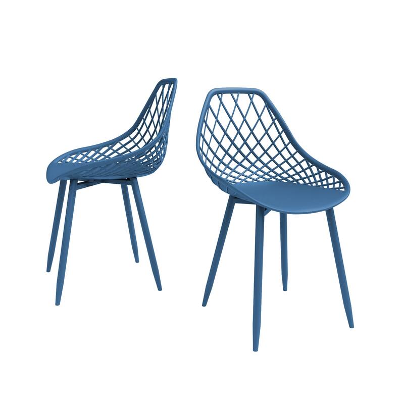Kurv™ Mid-Century Modern Dining Chair with Steel Legs for Indoors or Outdoors - Set of 2 - Berry Blue