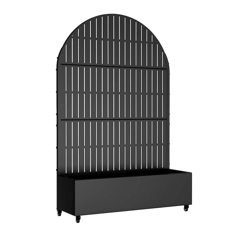 Metal Movable Planter Box with Trellis Privacy Screen Lockable Wheels - 72"x47"