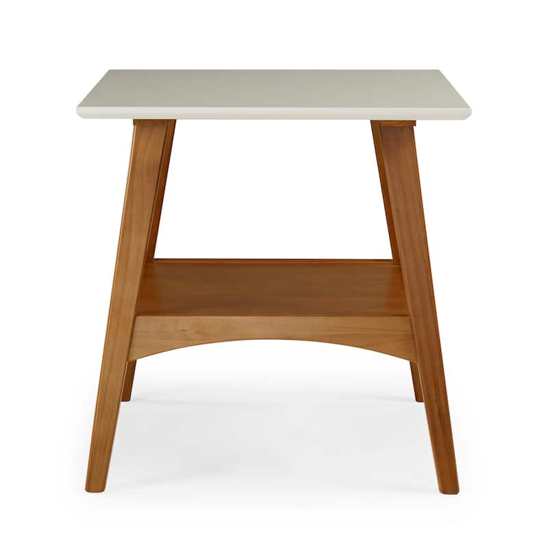 Mid Century Modern End Table - Square Wood Table - Living Room Accent Table - White Finish - Portable Design - 22.64