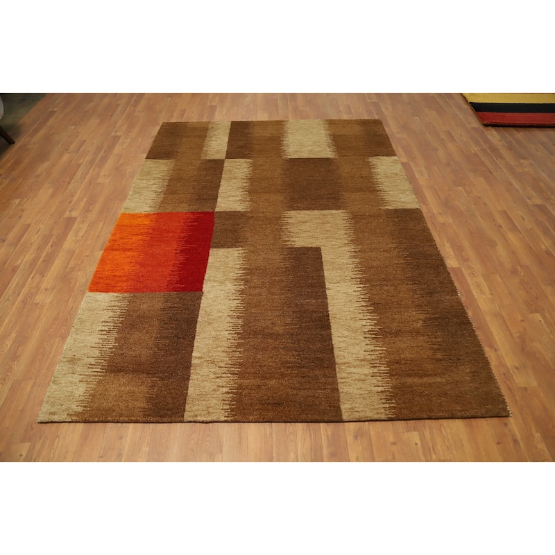 Hand Knotted Oriental 100% Wool Carpet Modern Modern Brown Gabbeh Area Rug - 7' 10'' X 5' 7''