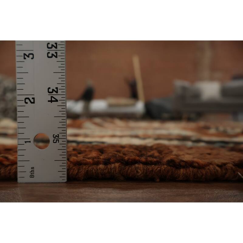 Hand Knotted Oriental 100% Wool Carpet Modern Tribal Oranges & Rust Moroccan Area Rug - 9' 7'' X 6' 10''