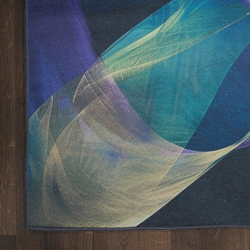 Nourison Washables Indoor only Blue Abstract Area Rug - Blue/Multicolor - 5' 2" x 7' - Rectangle