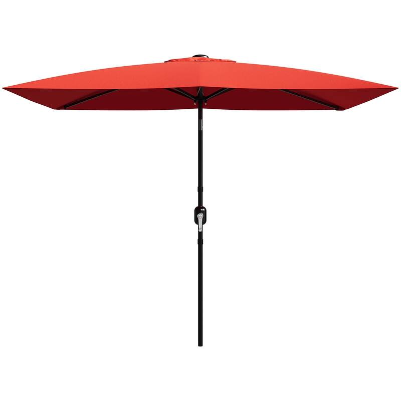 10'X6.5' Rectangular Outdoor Umbrella, with Crank & Push Button Tilt - Red