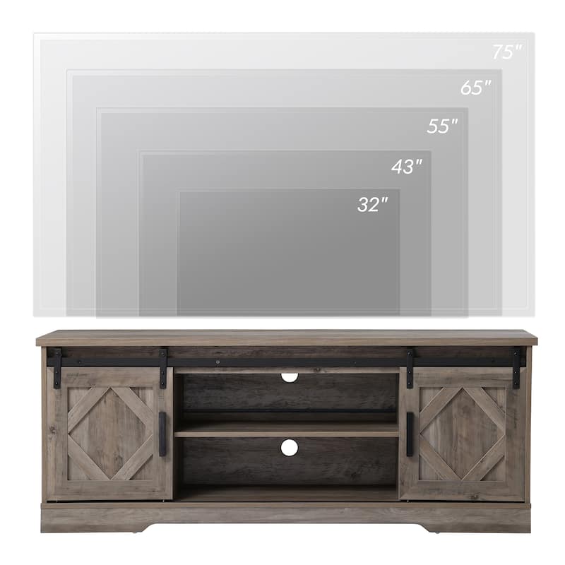 WAMPAT Farmhouse Sliding Barn Door TV Stand