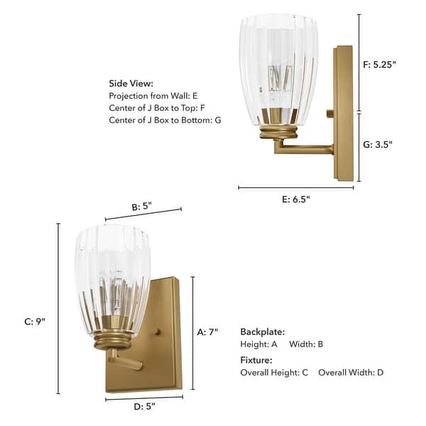 Hunter Rossmoor Luxe Gold 1-Light Wall Sconce Light Fixture Clear Glass - Bathroom Bedroom Hallway Office - Modern Designer