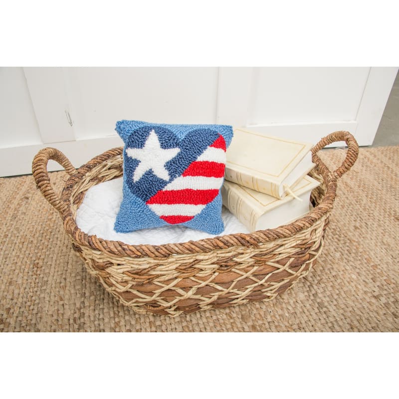 8" x 8" Patriotic American Flag July 4th Hooked Petite Throw Pillow