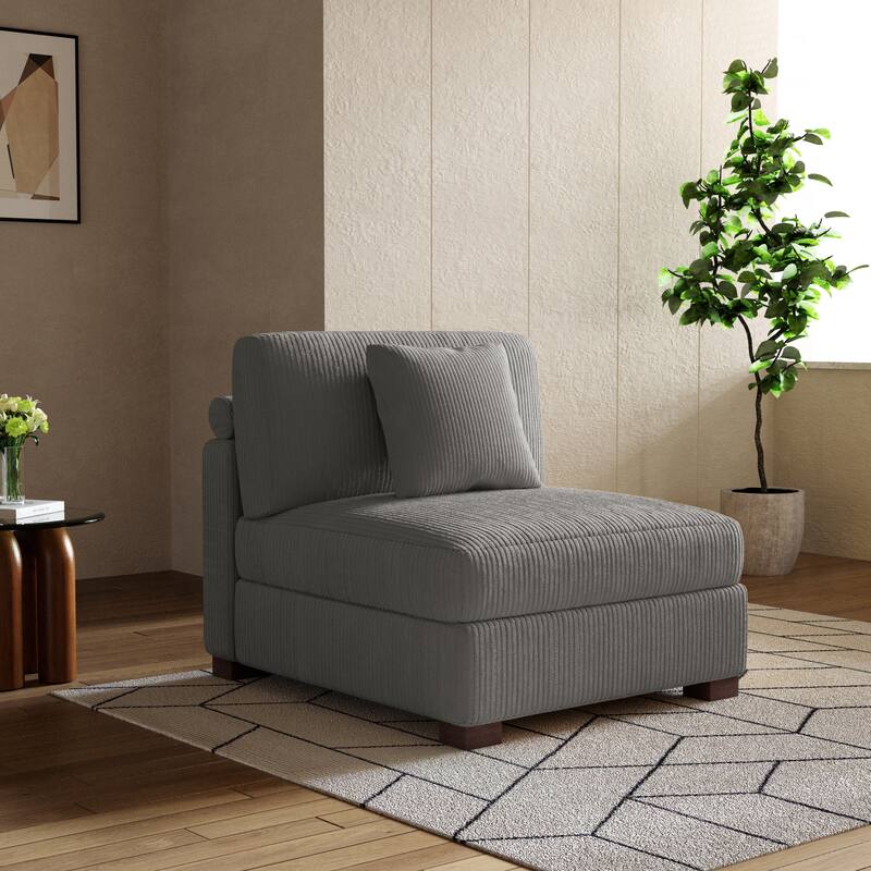 Modern Modular Sectional Sofa Corduroy Chaise Lounges - Armless Chair - Light Grey Armless