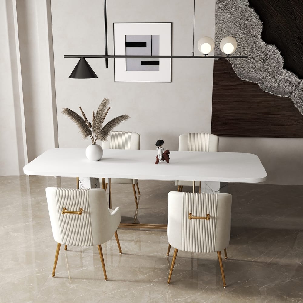 SEYNAR Modern Glam Boucle Pleated Velvet Dining Chair or Vanity Chair Set of 4 with Rear Handle