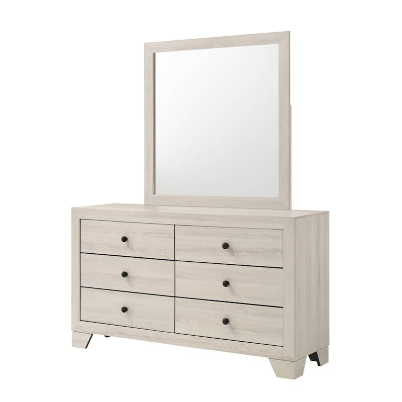 Cuzzy Wide Dresser and Mirror Set with 6 Drawers, White Wood