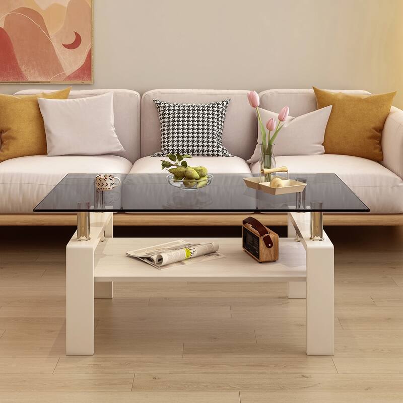39x24'' Rectangle Coffee Table with Tempered Glass Tabletop for Living Room