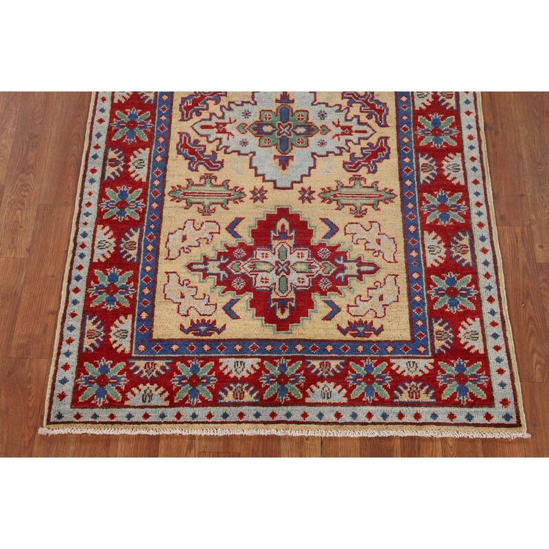 Geometric Kazak Accent Rug Handmade Traditional Wool Carpet - 3'3" x 5'1"