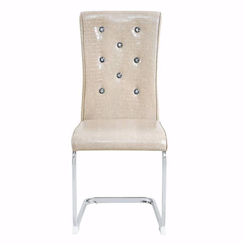 Set of 2 Retro Alligator Skin Upholstered Dining Chairs with Crystal Buckle Design & Faux Leather