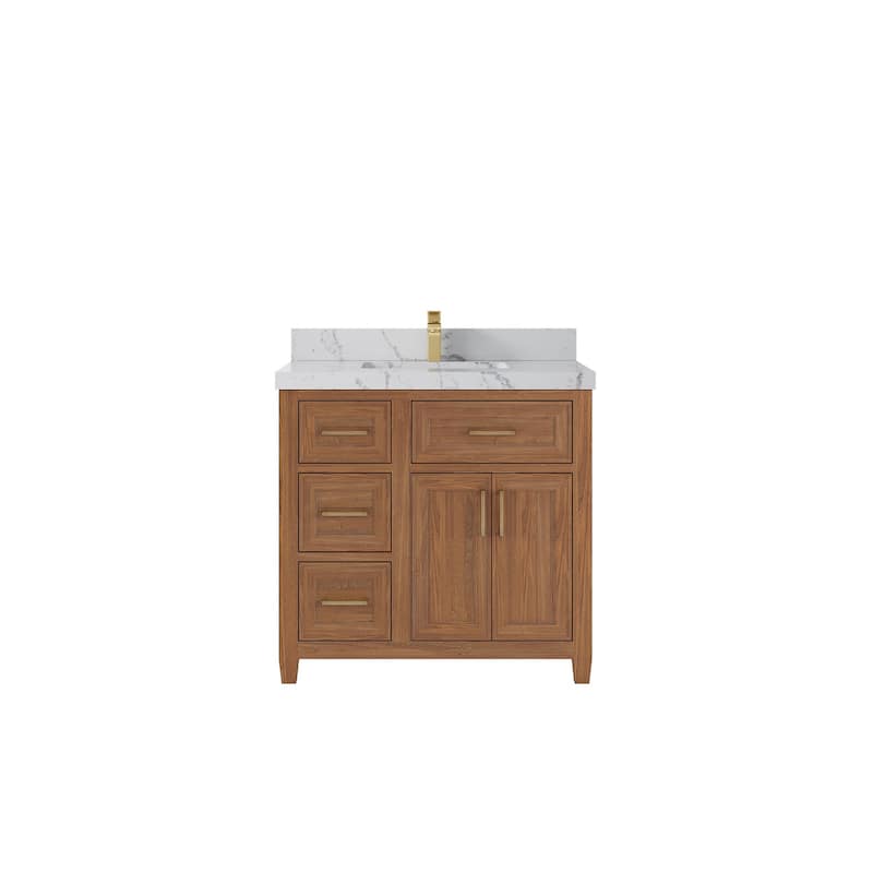 Willow Collections 36 in. W x 22 in. D Santa Monica Teak Bathroom Vanity Center with Countertop - 2”Venatino - Dark Natural Teak