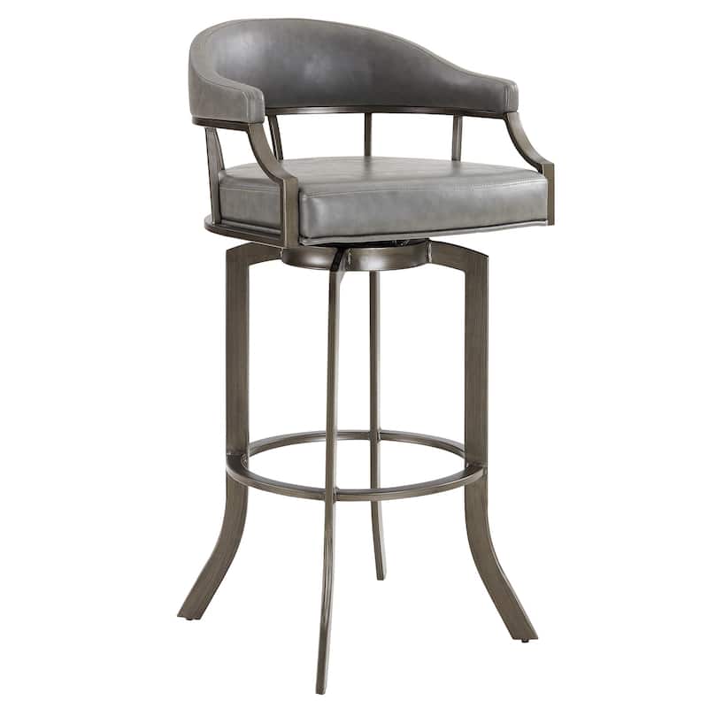 Blake 30 Inch Modern Vegan Faux Leather Bar Stool, Swivel, Metal Legs, Gray