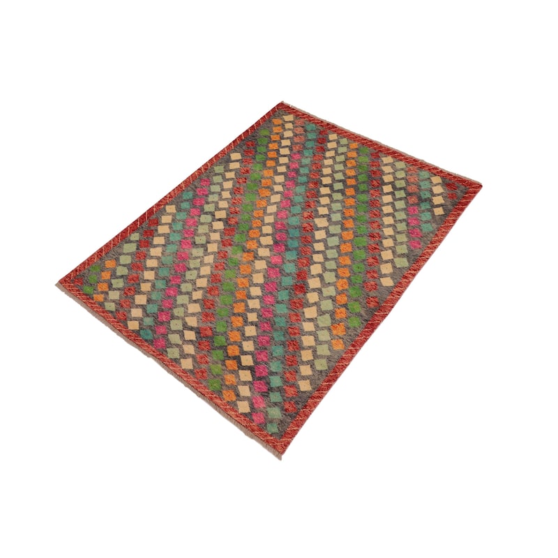Boho Chic Balochi Stephenson Gray/Red Hand Knotted Wool Rug - 4'2'' x 6'1''