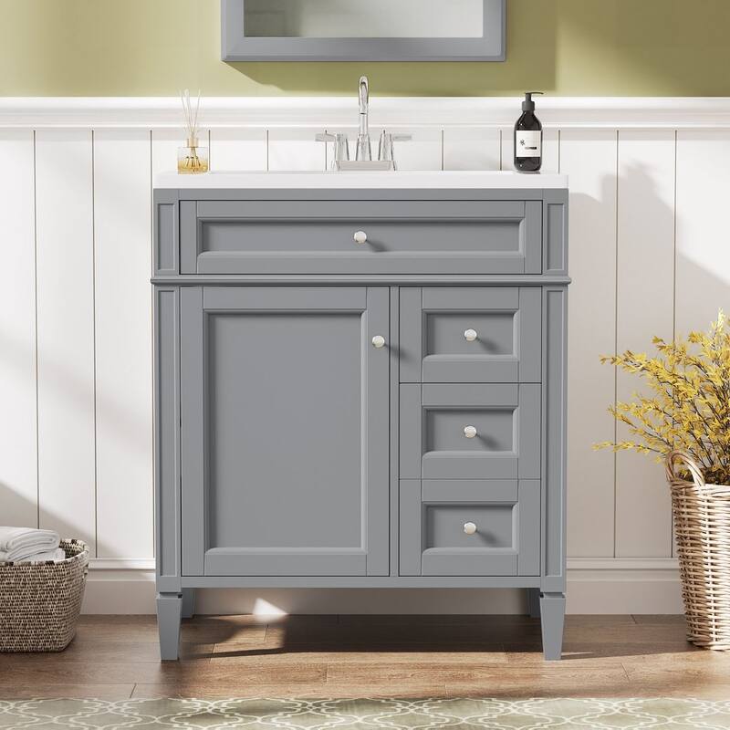 30'' Bathroom Vanity with Top Sink Set, Sink Bathroom Vanity - Grey - With Sink