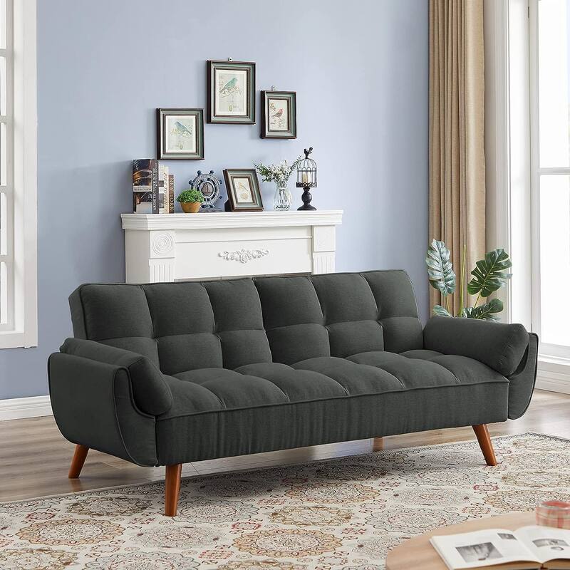75.39" Futon Sofa Bed, Convertible Folding Futon Couch Recliner Lounge For Living Room With 2 Pillow/Armrest
