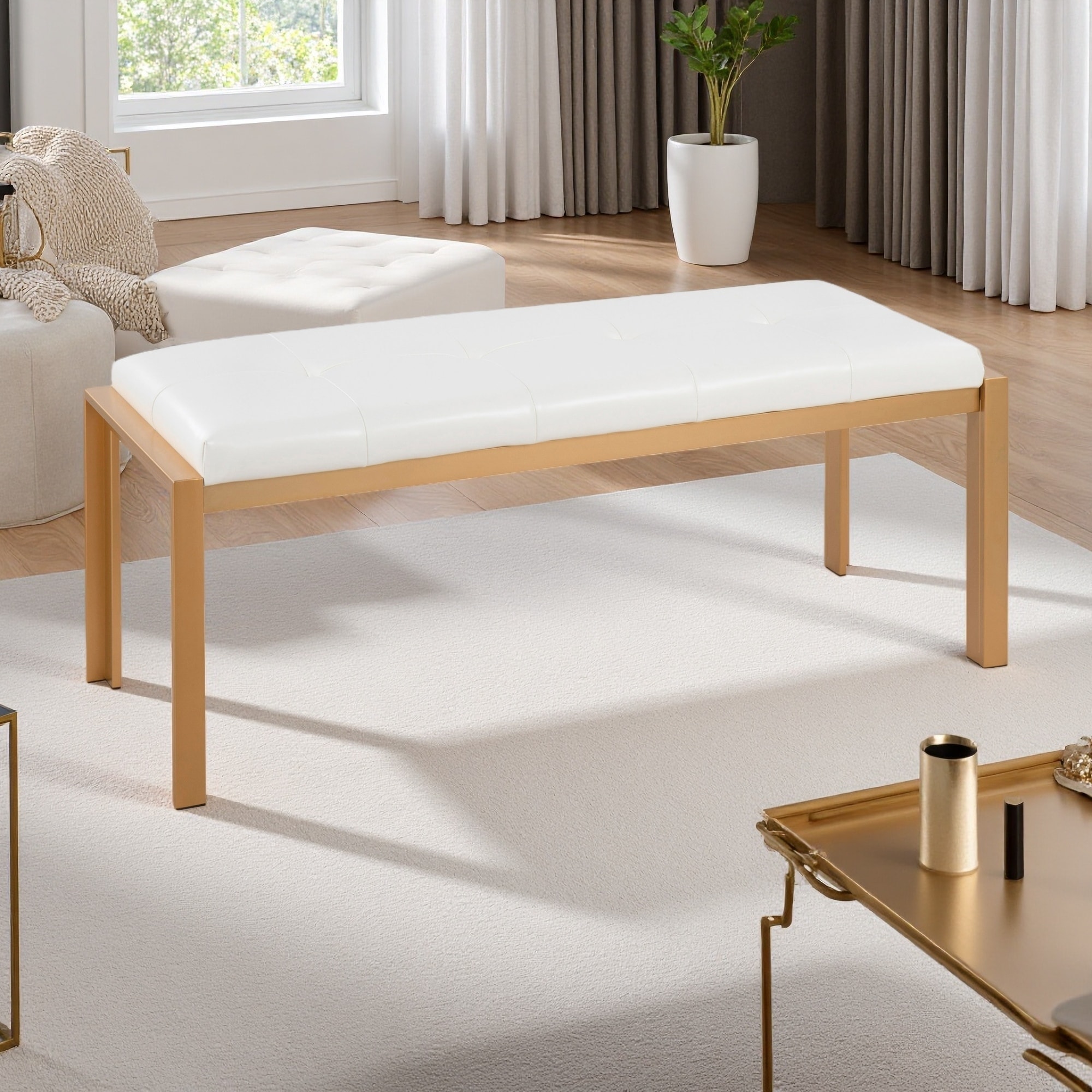 46"L Fuji Faux Leather Bench with Padded Seat