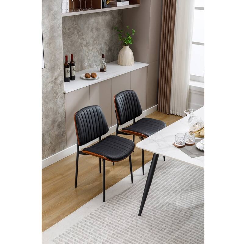 Grondin Mid-Century Modern 2 Pieces Bentwood Dining Chairs, Set of 2 Faux Leather Side Chairs with Adjusatble Foot Pads