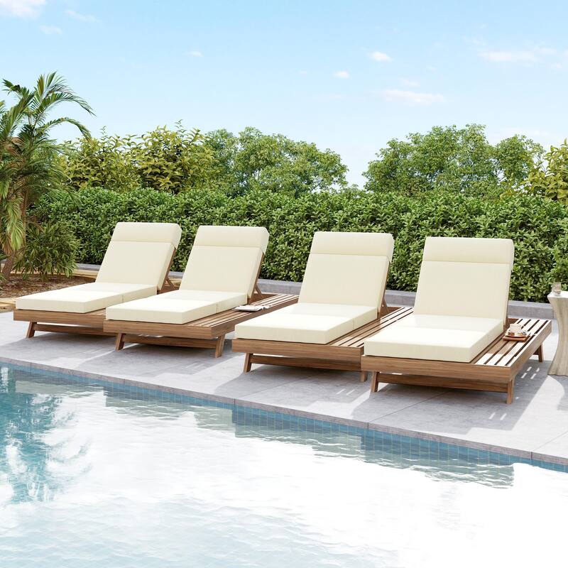 Christopher Knight Home - Bellara Modern Outdoor Acacia Wood Adjustable Chaise Lounge with Water-Resistant Headrest Cushion