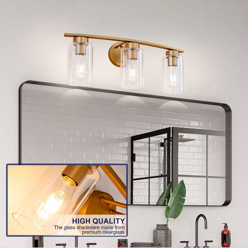 3-Light Vanity Lights, E26 Modern Bathroom Light Fixtures with Clear Glass Shade, Wall Lamps for Mirror Kitchen Hallway