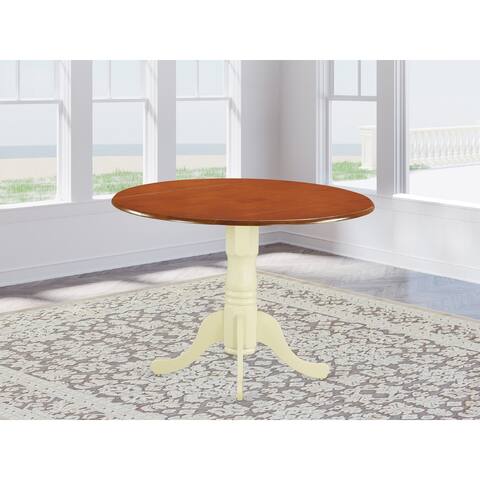 East West Furniture Dublin Round Table with two 9" Drop Leaves and Pedestal Leg (Finish Options)