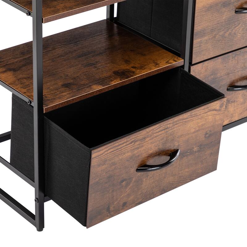 Iron Nightstand Shelf Storage with Fabric Drawer