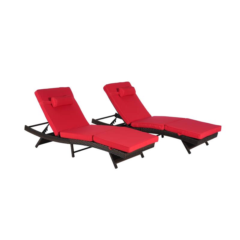 2 Pcs Outdoor Wicker Lounge Recliner Chair Set of 2, Rust-Resistant Patio Sunbathing Chairs with 5 Adjustable Positions