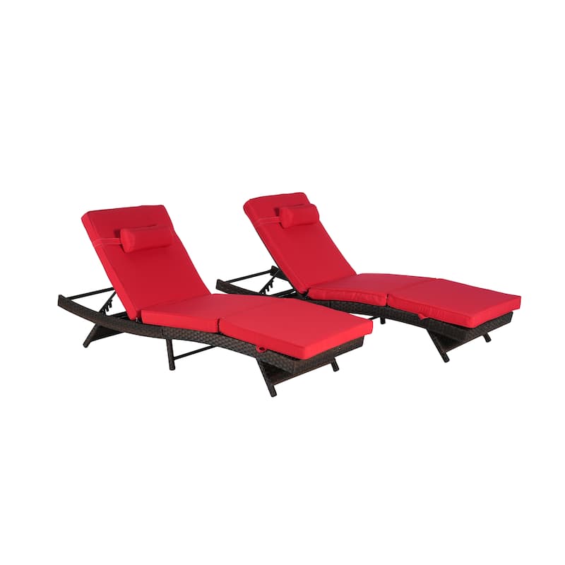 Outdoor Wicker Long Reclining Chair Set of 2, Wicker Reclining Lounge Chair Lawn Sunbathing Chairs for Beach Poolside Garden