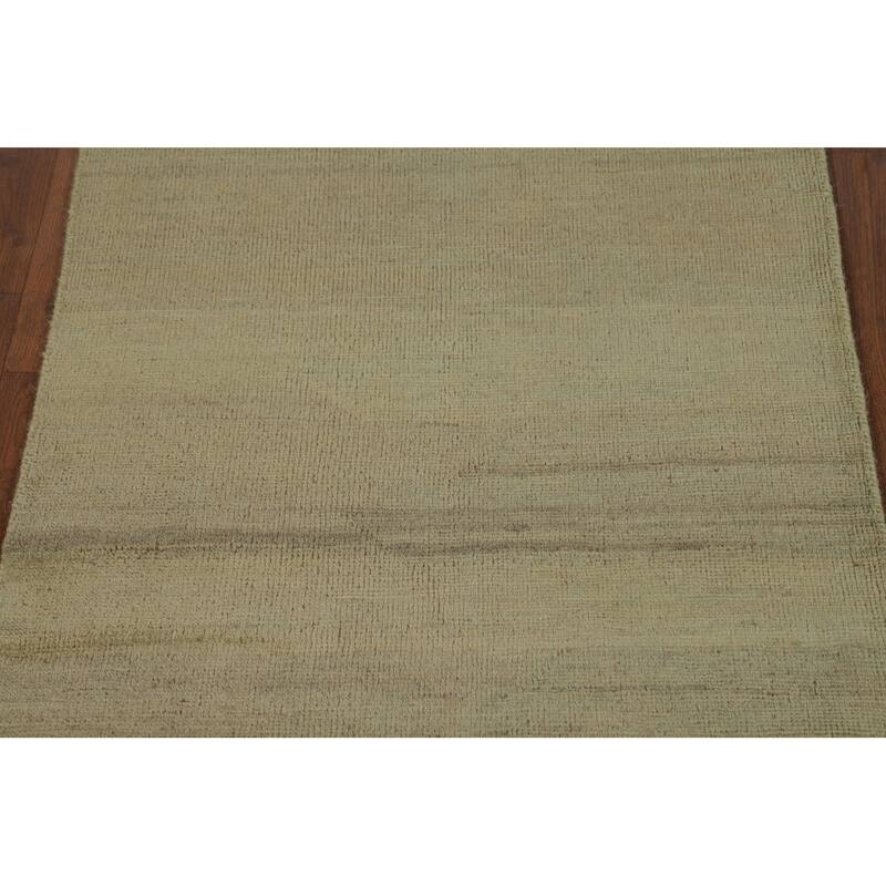 Modern Gabbeh Oriental Foyer Rug Hand-Knotted Green Wool Carpet - 2'7"x 4'0"