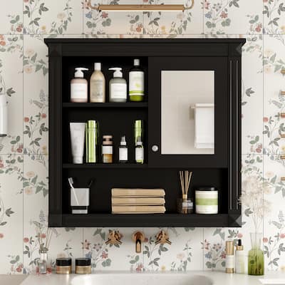 32'' Bathroom Wall Cabinet with Mirror, Wall Mounted Medicine Cabinet with 4 Shelves, Adjustable Shelves