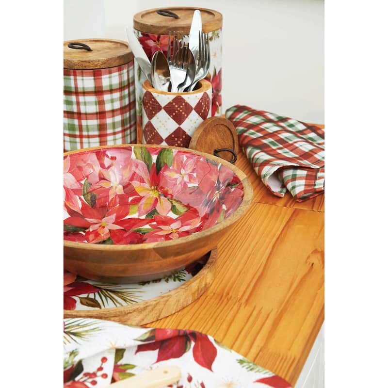Poinsettia Xmas Mango Wood Canister Md