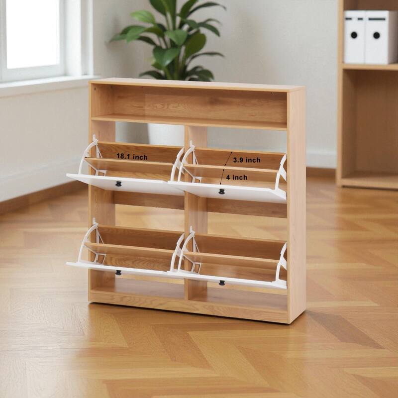 39.4" Shoe Storage Cabinet with 4 Flip Drawers, Large Freestanding Entryway Shoe Organizer with Wooden Handles and Anti-Tip Kit