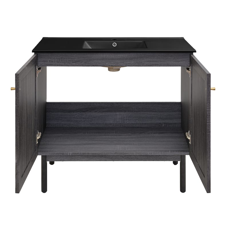Classe 36 In. Black Oak Bathroom Vanity With Black Ceramic Sink Top