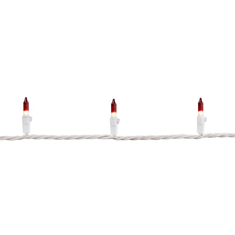 Mini Christmas Light Set - Clear with Red Tips - 10' White Wire - 50ct