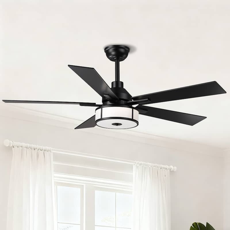 52" Modern Black Reversible Dimmable Integrated LED Ceiling Fan with Light and Remote - 52" W x 52" D x 17.72" H