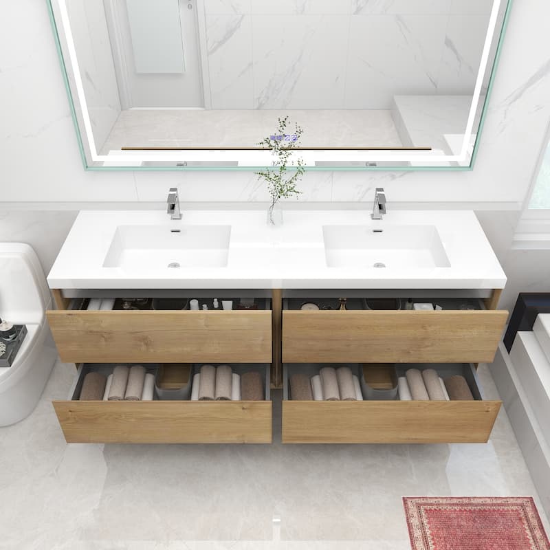 Selina 72" Wall Mounted Vanity with Double Sink - 72