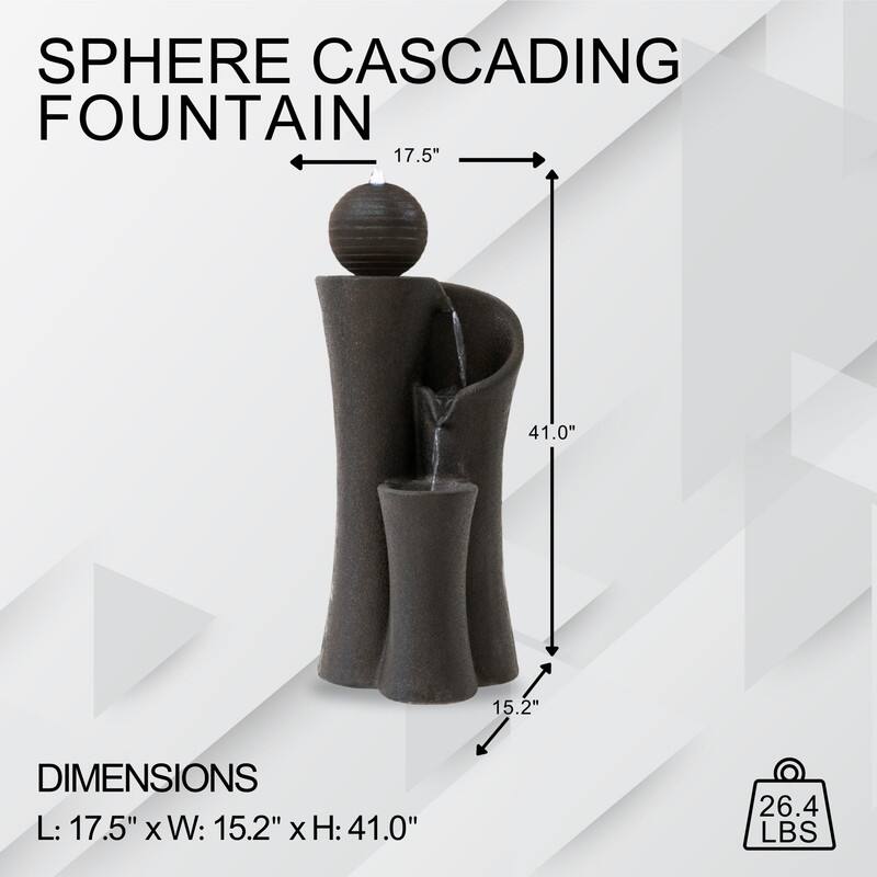 XBrand 41" Modern Sphere Curve Cascading Fountain, Resin