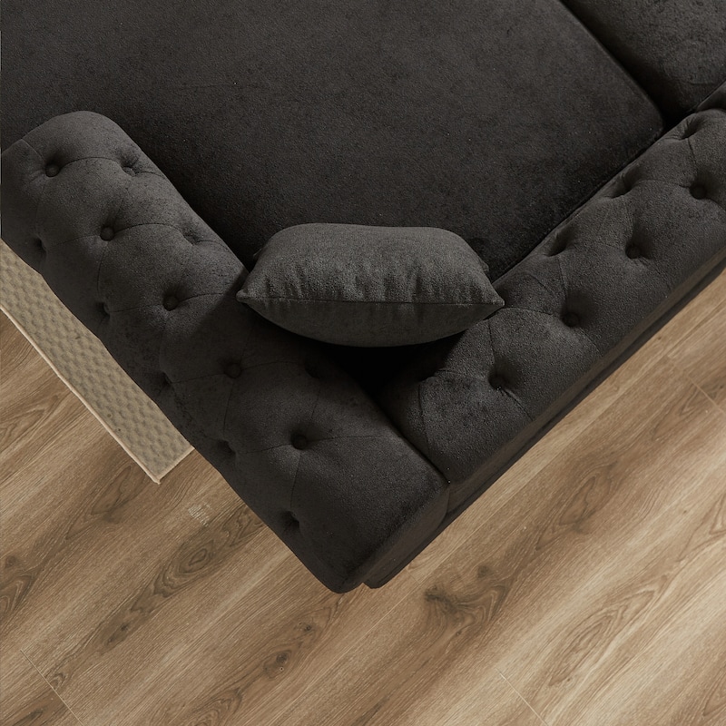 Chenille U-Shaped 5-Seater Sofa with Pull Point Design and Wooden Legs