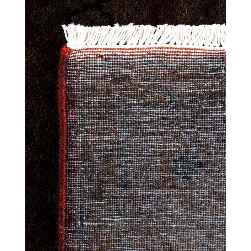 Overton Hand Knotted Wool Vintage Inspired Modern Contemporary Overdyed Brown Runner Rug - 3' 1" x 12' 7"