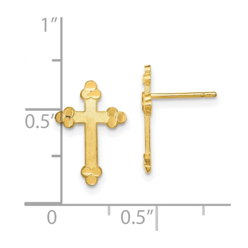 Curata 10k Yellow Gold 16x11mm Satin Post Budded Cross Earrings